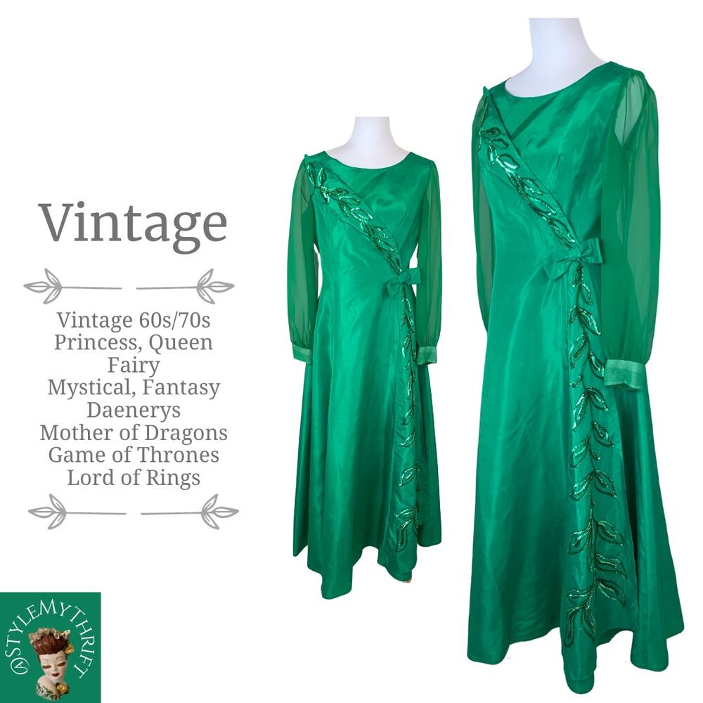 Vintage Green Dress LARP Fairy Daenerys GameofThrones Costume Cosplay Halloween